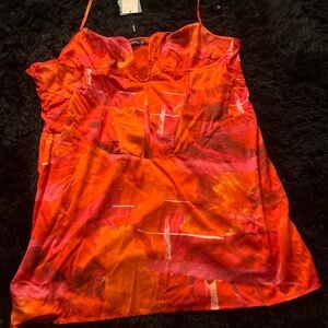 PrettyLittleThing Red Orange and Pink Satin mini dress
